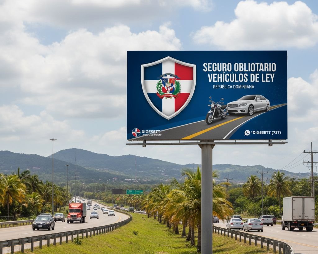 Letrero sobre seguro de ley para vehiculo en Republica Dominicana